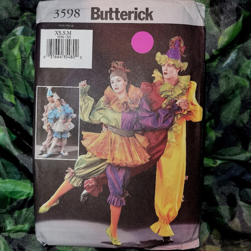 BUTTERICK 3598 Clown Costume Sewing Pattern, Jumpsuit & Skirt, Easy